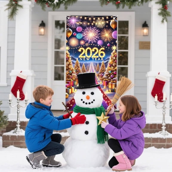 Steadline 2026 New Year Happy Door Curtain 180x90cm Multi-Color Holiday Fabric Decoration Spring Festival Door Cover Christmas Home Decor Party Background Decoration