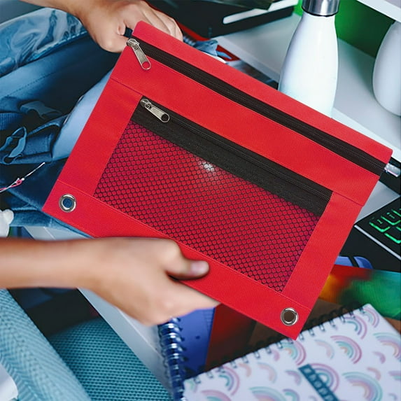 Steadline 2PC Pencil Pouch for 3 Ring Binder, Binder Pencil Case with Smooth Zipper, Clear Window Pencil Case for Binder, Big Capacity 3 Ring Binder Pencil Bag with 3 Reinforced Grommets