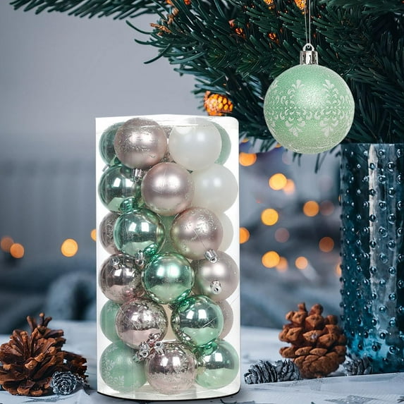 Steadline 30 Piece Christmas PE Painted Ball Ornaments - Colorful Holiday Tree Decorations Set with Barrel Storage - Festive Indoor Outdoor Hanging Decor