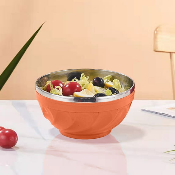 Steadline 304 Stainless Steel Bowls Plastic Outer Shell, Double Walled Heat Insulation Anti-fall Anti-scalding Decorative Serving Rice Soup Noodles Salad Cereal Fruit Snack
