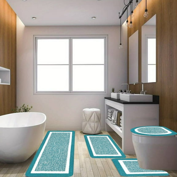 Steadline 4-Piece Chenille Bathroom Rug Set Ultra Soft Absorbent Floor Mats Non Slip Backing Complete Shower Tub Decor Machine Washable Home Comfort Solution