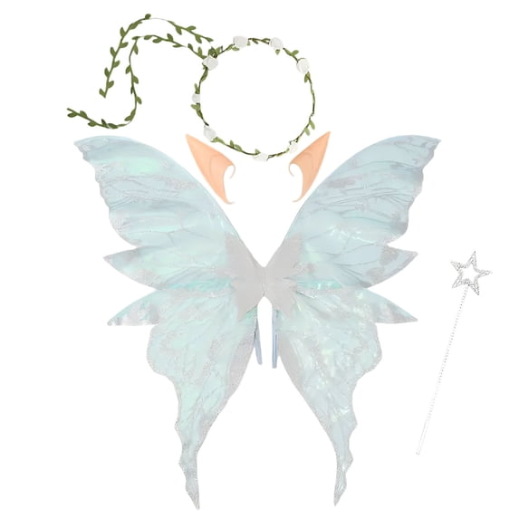 Steadline 4-Piece Fairy Costume Accessory Set, Butterfly Wings with Headband, Ear Tips and Magic Wand, Lightweight Party Prop for Halloween and Themed Dress-Up(Silver)