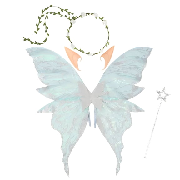 Steadline 4-Piece Fairy Costume Accessory Set, Butterfly Wings with Headband, Ear Tips and Magic Wand, Lightweight Party Prop for Halloween and Themed Dress-Up(Silver)