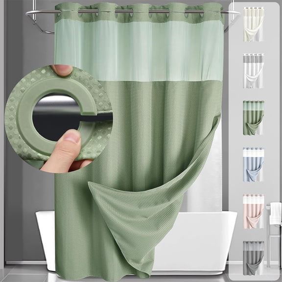 Steadline 71x75in Waffle Textured Two Tone Shower Curtain,Waterproof Polyester Spandex Bathroom Partition With Free C-Shaped Punch Free Hooks,Washable Bathtub Curtain For Apartment Home(White)