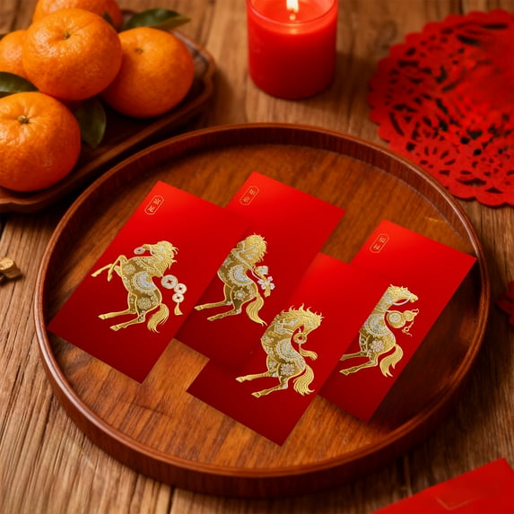 Steadline 8pcs Year of the Horse Red Envelopes Set Traditional Spring Festival Money Pack 17x9cm Red Foil New Year Envelopes Holiday Gift Set Christmas Party Supplies