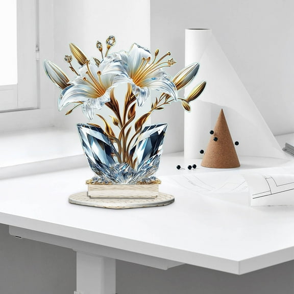 Steadline Acrylic Rose and Lily Decor Colorful Transparent Artificial Flower Arrangement for Living Room Bedroom Desktop Decoration Elegant Home Decor Accent Piece