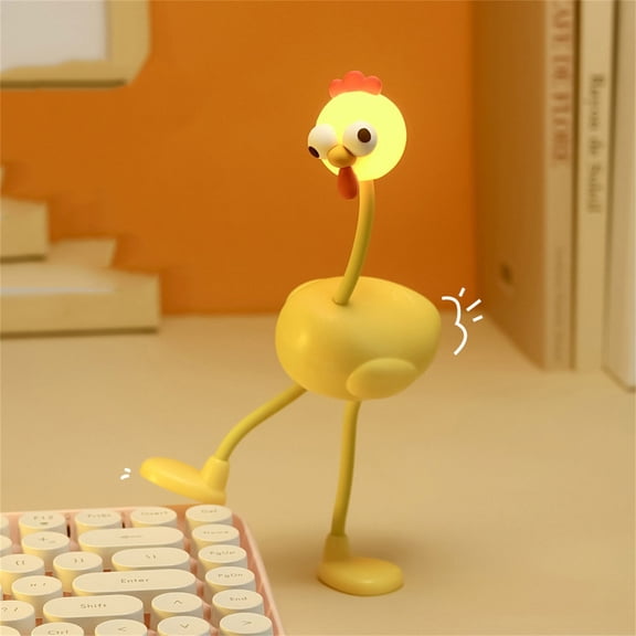 Steadline Adjustable Bendable Mini Chicken Rechargeable Night Light 500mAh 3 Brightness Modes,Cute Shape USB Charging Lamp,Soft Safe Decor Light For Kids Bedroom Christmas Ornament(Yellow)