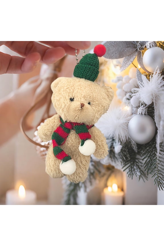 Adorable Plush Bear Keychain - Valentine's Day Gift with Red Scarf, Cute Bag Charm for Christmas and Romantic Holiday, Soft Fluffy Pom Pom Decor for Youngster Present