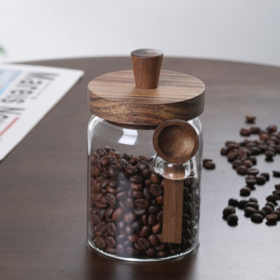 Steadline Airtight Glass Storage Jar with Wooden Lid - Premium Kitchen Container for Coffee Tea and Dry Food Preservation
