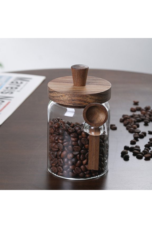 Steadline Airtight Glass Storage Jar with Wooden Lid - Premium Kitchen Container for Coffee Tea and Dry Food Preservation
