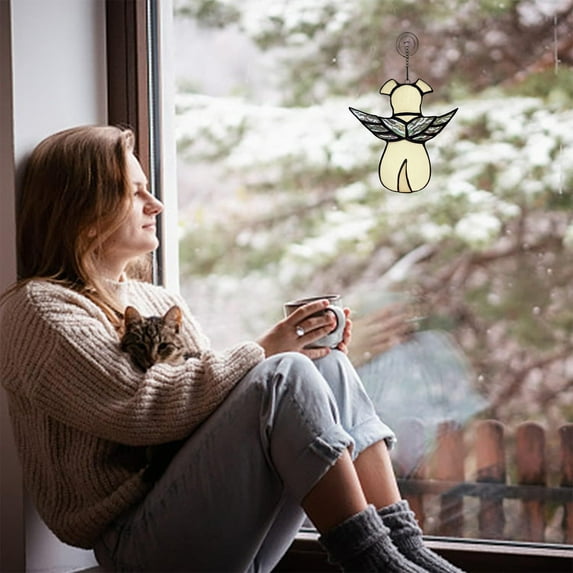 Steadline Angel Cat Memorial Hanging Ornament,Colorful Pet Loss Gift for Cat Lovers,Decorative Window Suncatcher with Chain,Thoughtful Sympathy Present for Pet Owners,Rainbow Bridge Memorial Decor