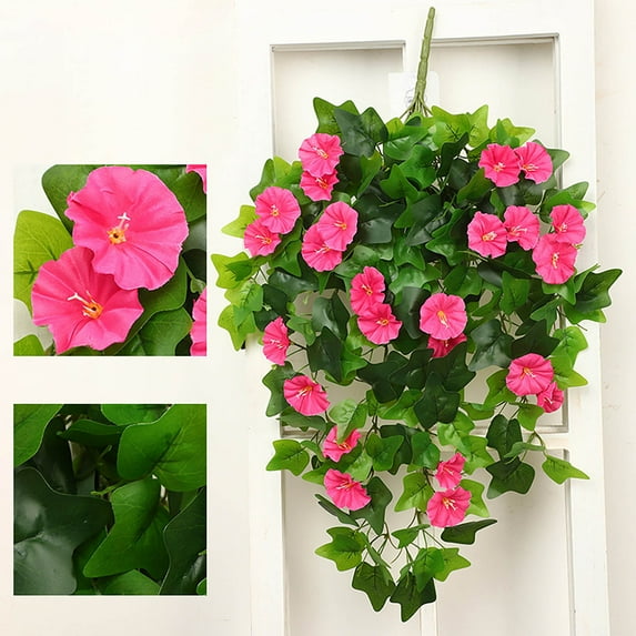 Steadline Artificial Morning Glory Flowers for Indoor Outdoor Decor, Realistic Silk Hanging Plants with Green Leaves, UV Resistant Faux Flowers for Wall Patio Garden Decoration