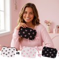 thumbnail image 1 of Steadline Bow Decor Nylon Storage Pouch,Zipper Small Accessory Organizer,Compact Carry Bag For Cosmetic Tools Jewelry Stationery Travel Sorting And Daily Sundry Arrangement(Black), 1 of 7