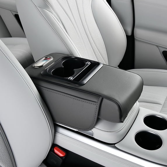 Steadline Car Center Console Organizer with USB Ports - Universal Armrest Cushion with Cup Holders and Phone Slot for Vehicle Storage and Charging Solution