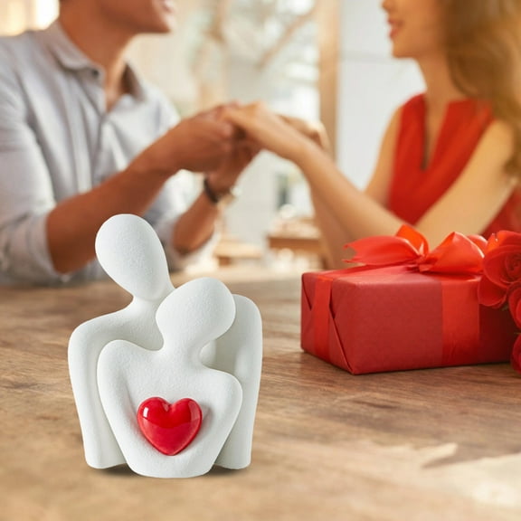 Steadline Ceramic Couple Figurine - Romantic Heart Shaped Home Decor - Valentine's Day Gift for Wife Husband - Elegant Shelf Decoration