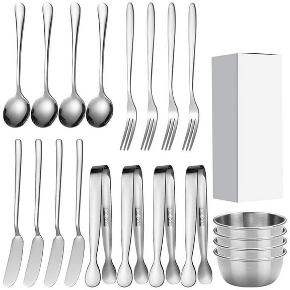 Steadline Charcuterie Board Accessories, 20 PCS Silver Stainless Steel Spreader Knives Set Include Mini Serving Tongs, Cheese Butter Knives, Spoons, Forks,Bowl