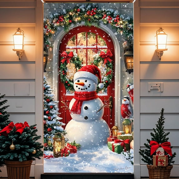 Steadline Christmas Door Cover With Festive Patterns And Polyester Material For Seasonal Home Decor And Holiday Party Setup With Easy Installation And Standard Door Size