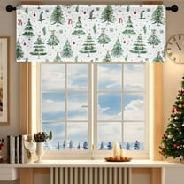Steadline Christmas Forest Pattern Rod Pocket Curtain with Green Tree Design - Polyester Kitchen Curtain with 71-90% Light Filtering for Seasonal Decoration