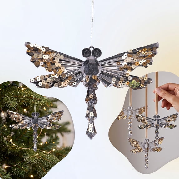 Steadline Christmas Hanging Pendant,Transparent Acrylic Snowflake Ornament Inlaid Shiny Sequins Built In Hanging Loop,Reusable Crystal Decor For Xmas Tree Window Indoor Holiday Party Layout