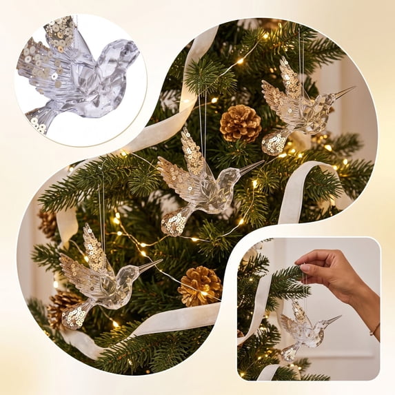 Steadline Christmas Hanging Pendant,Transparent Acrylic Snowflake Ornament Inlaid Shiny Sequins Built In Hanging Loop,Reusable Crystal Decor For Xmas Tree Window Indoor Holiday Party Layout