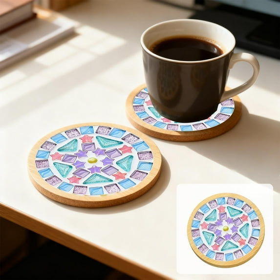 Steadline DIY Mosaic Cup Coaster Kit - Wooden Craft Set with Mixed Color Tiles, Complete Creative Making Package Including Glue Sealant and Tools for Handmade Gift