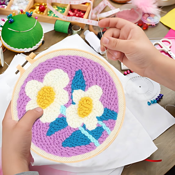 Steadline DIY Wool Punch Needle Kit - Floral Embroidery Craft Set With ...