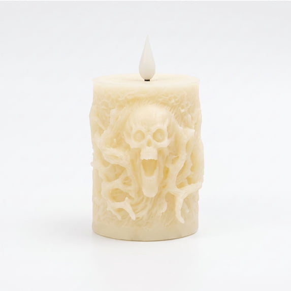 Steadline Decorative Light,Resin Skull Flameless LED Lamp,Simulated Flickering Light Effect,Spooky Ambient Lighting For Indoor Halloween Events And Themed Table Layouts(Beige)