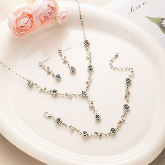 Steadline Delicate Necklace Bracelet Earrings Set Valentines Day Gift Sweet Alloy Jewelry Holiday Atmosphere Creator Couples Anniversary Present Creative Practical Souvenir Stylish Daily Accessory