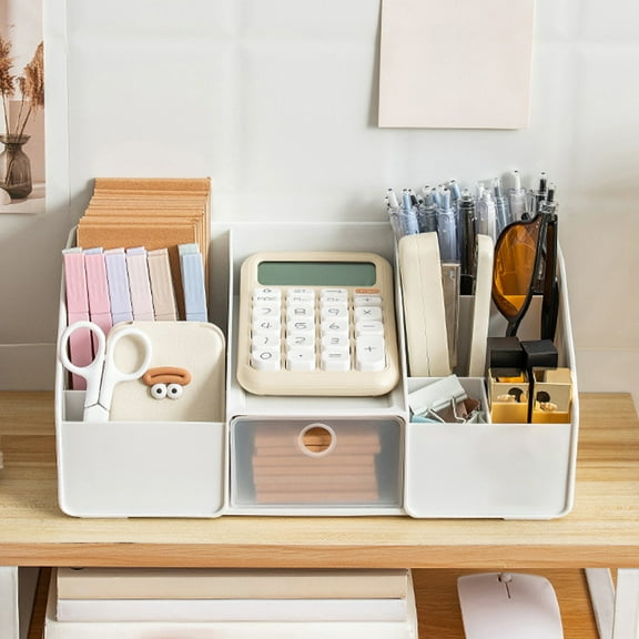 Steadline Desk Organizer with 6 Compartments and A Drawers, Plastic Makeup Organizer, Pen Holder for Desktop Storage, Desk Organization for Classroom, Home, Office Supplies