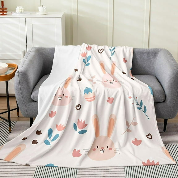 Steadline Easter Bunny Flannel Throw Blanket - Colorful Eggs Pattern Soft Fleece Blanket for Sofa and Bed - Lightweight Cozy Gift for Spring Holiday Decor and Home Warming Present