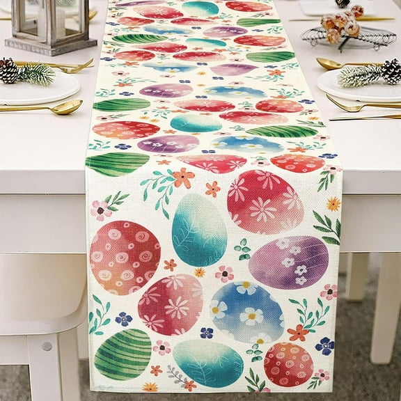 Steadline Easter Egg Pattern Table Runner Linen Printed Dining Table Decor Colorful Holiday Table Flag with Vibrant Egg Designs for Spring Celebration Home Party and Festive Atmosphere Creation