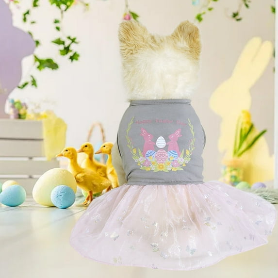 Steadline Easter Pet Dog Clothes,Cute Bunny Egg Pattern Summer Outfit All-Season Comfortable Puppy Dress Princess Style Small Dog Apparel