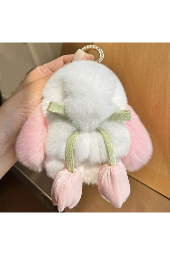 Faux Mink Bunny Keychain Pendant,Fluffy Plush Animal Bag Charm,Cute Gift for Youngsters,Fashionable Accessory for Campus Backpack and Purse Decoration