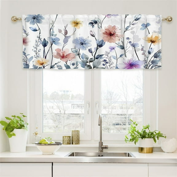 Steadline Floral Short Window Valance Curtain with Thermal Insulation - Decorative Tier Curtain for Bathroom Kitchen and Cafe with Standard Rod Fit