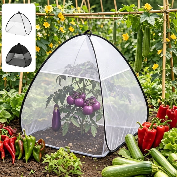 Steadline Foldable Plant Protection Mesh Cage,Garden Cover With Securing Stakes,Breathable Plant Barrier For Vegetable Beds Potted Shrubs Backyard Planting And Wildlife Damage Prevention(Black)