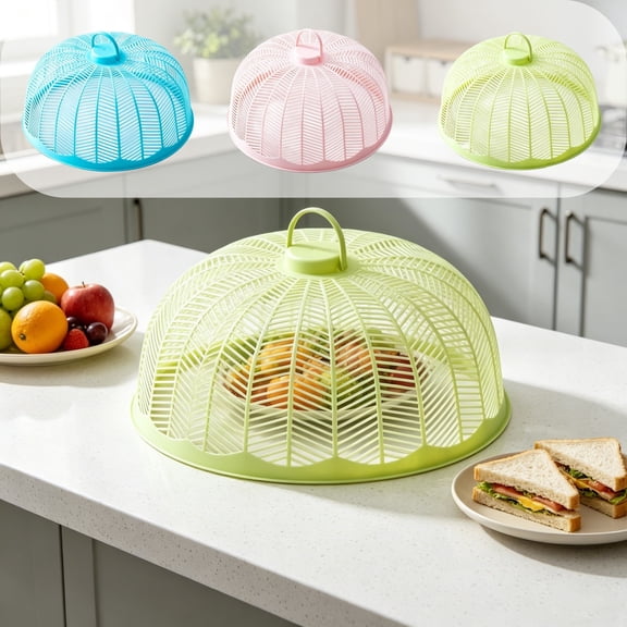 Steadline Food Cover,Round Hollow Plastic Dish Guard With Top Handle,Breathable Protective Dome For Leftover Meals,Fresh Fruit And Indoor Dining Table Layout(Green)
