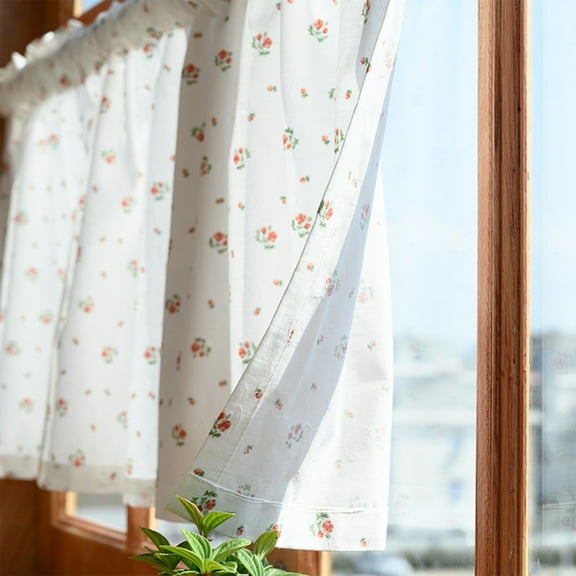 Steadline French Style Door Curtain with Rose Print Pattern - Semi Sheer Fabric with Light Filtering Capability for Kitchen and Bedroom Decor