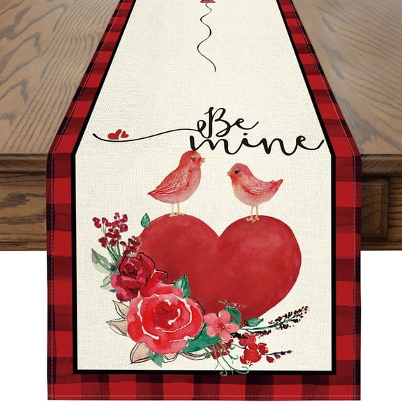 Steadline Gnome Pattern Table Runner Romantic Valentine's Day Decor for Dining Table with Linen Fabric Unique Holiday Tablecloth Gift for Couples