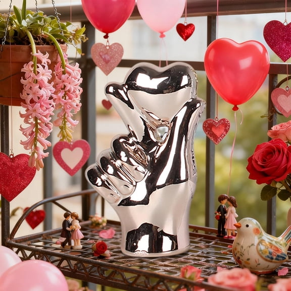 Steadline Golden Ceramic Heart Gesture Ornament - Valentine's Day Tabletop Decor for Living Room, Elegant Home Decoration with Rose Gold Finish for Romantic Gift and Anniversary