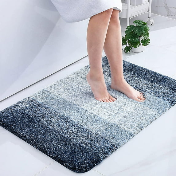 Steadline Gradient Color Flocked Bath Mat Super Absorbent Microfiber Rug with Rubber Backing Non Slip Kitchen Foot Pad Washable Floor Mat for Bathroom Living Area Decor