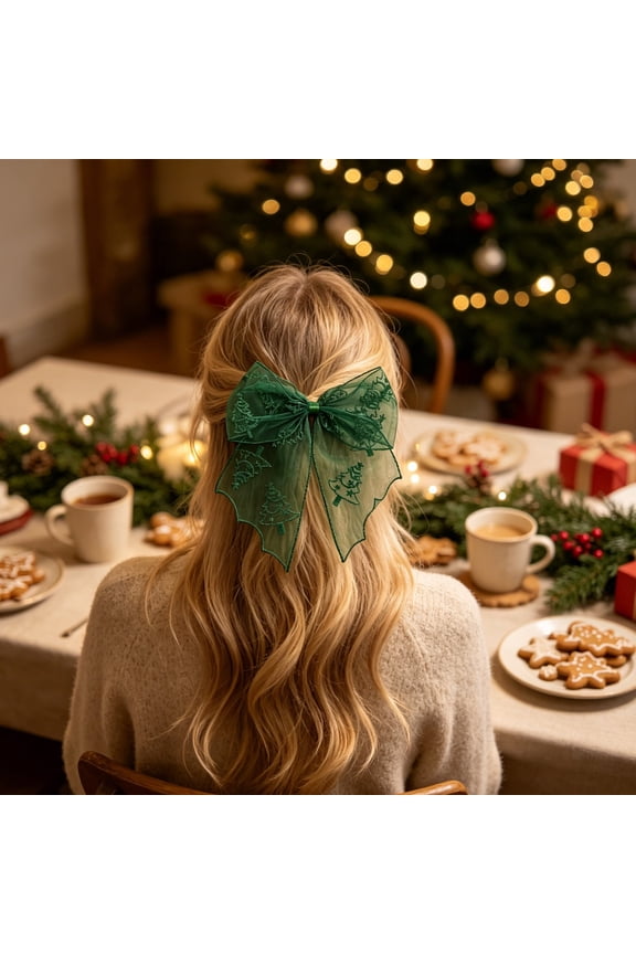 Hair Accessory,Christmas Fabric Bow Barrette,Elastic Spring Clip Structure,Decorative Hair Ornament For Holiday Gatherings,Evening Parties And Daily Festive Outfits(Green)