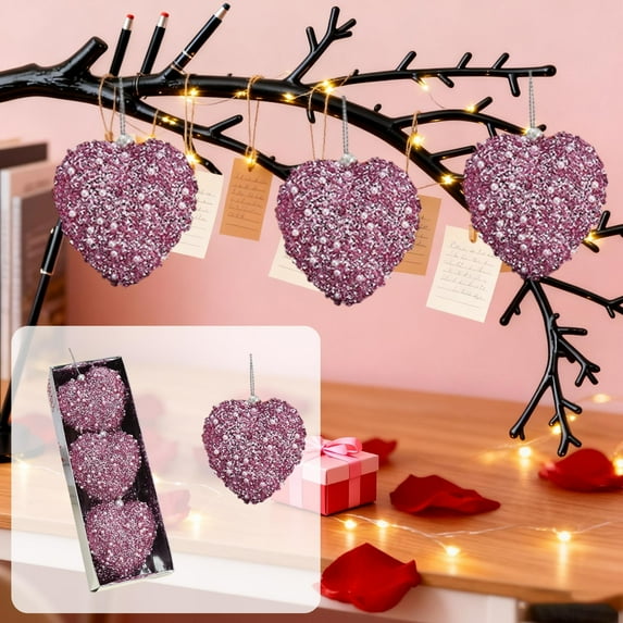 Steadline Heart-Shaped Hanging Ornaments Set,3-Pack Valentine's Day Decor for Indoor and Outdoor,Festive Party Decoration for Christmas and Anniversary(Pink)