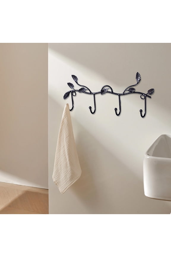 Steadline Key Holder for Wall Decorative, Adhesive Iron Key Hooks, Key Hanger Key Organizer for Wall,Storage Hooks Leaf Hooks(Four Rows,Golden & Black)