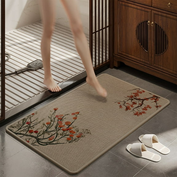Steadline Linen Bathroom Rug with Non-Slip Backing - Natural Fiber Absorbent Floor Mat for Shower and Tub Areas - Machine Washable Eco-Friendly Home Decor Carpet