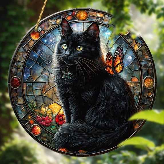 Steadline Maine Coon Cat Acrylic Wall Art with Dreamcatcher Design Vibrant Hanging Decor for Home Office and Garden Colorful 2D Art Piece Black Cat Wall Hanging