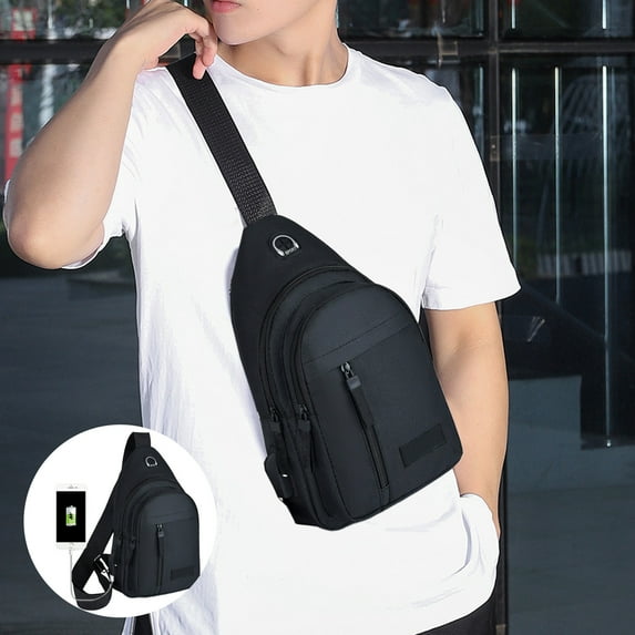 Steadline Men's Crossbody Chest Bag with External USB Charging Port Lightweight Polyester Shoulder Messenger Bag Multi-Compartment for Hiking Travel Work Commuting