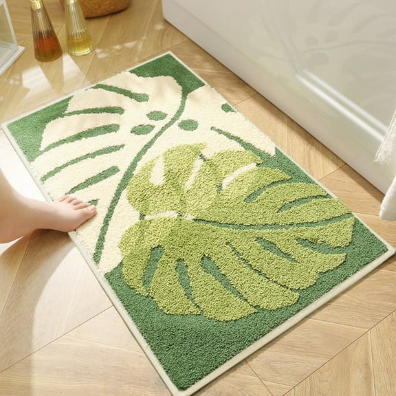 Steadline Nature-Inspired Leaf Print Bath Mat with Non-Slip Backing - Quick-Drying Absorbent Surface - Versatile Use for Bathroom Bedroom Entryway - Soft Durable Material