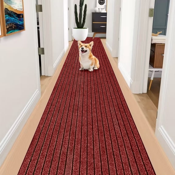 Steadline Outdoor Entry Rug,Extra Long Striped Floor Runner Stain Wear Resistant Mat Non Slip Rubber Back,Dirt Capturing Surface,For Patio Porch Hallway Household High Traffic Entrance(Red)