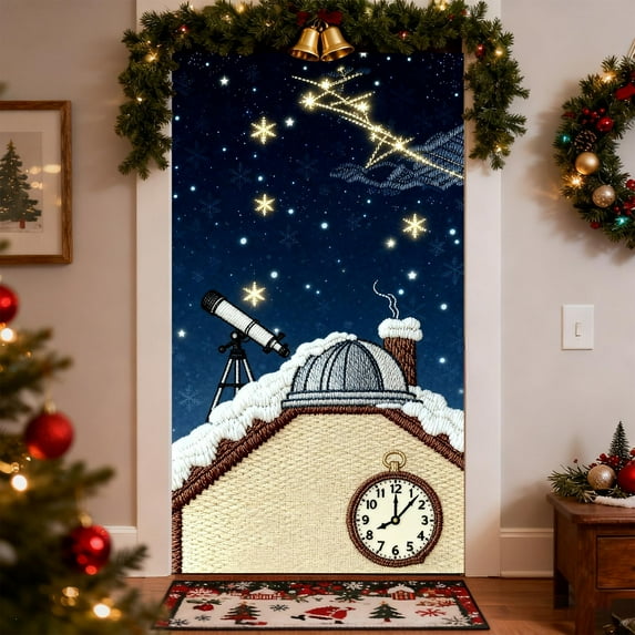 Steadline Oversized Christmas Door Curtain with 3D Embroidery - Holiday Decorative Cover for Indoor and Outdoor Festive Atmosphere Creation During Winter Celebration