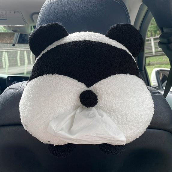 Steadline Plush Panda Car Tissue Box Holder - Seat Back Hanging Organizer with Secure Buckle for Vehicle and Office Use in Cute Design